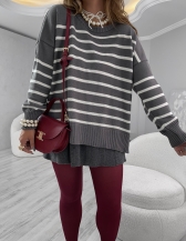 MAXI TRICOT LISTRAS CHLOE - Grafite com off white