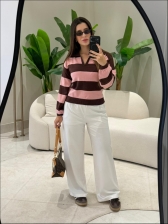 BLUSA POLO TATI - MARROM COM ROSA