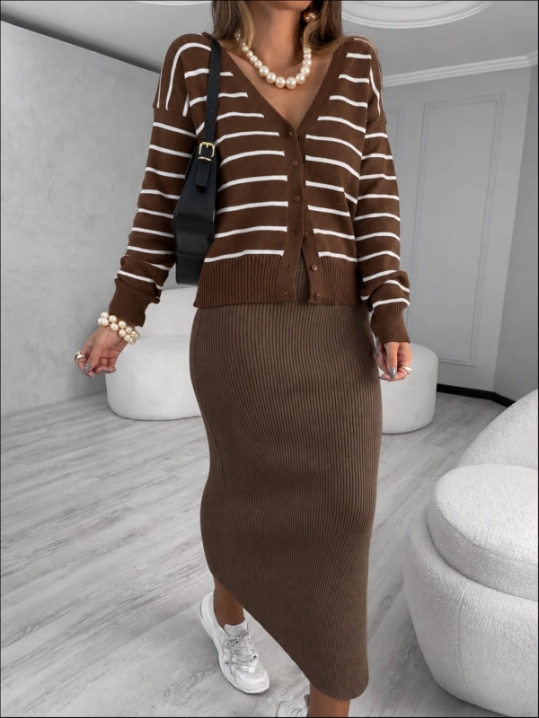 CASACO LISTRADO ROSANA - Marrom com off white