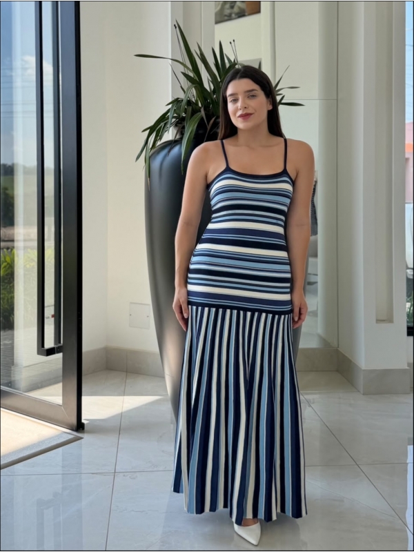 VESTIDO LISTRADO ROMA - AZUL MARINHO/OFF/ TONS AZUL
