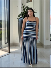 VESTIDO LISTRADO ROMA - AZUL MARINHO/OFF/ TONS AZUL