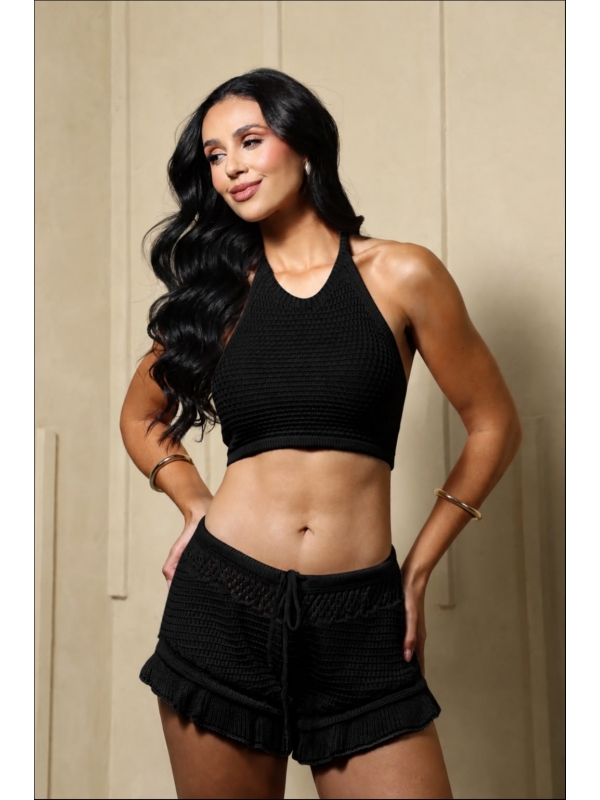 CONJUNTO SHORT BABADO - PRETO
