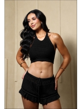 CONJUNTO SHORT BABADO - PRETO