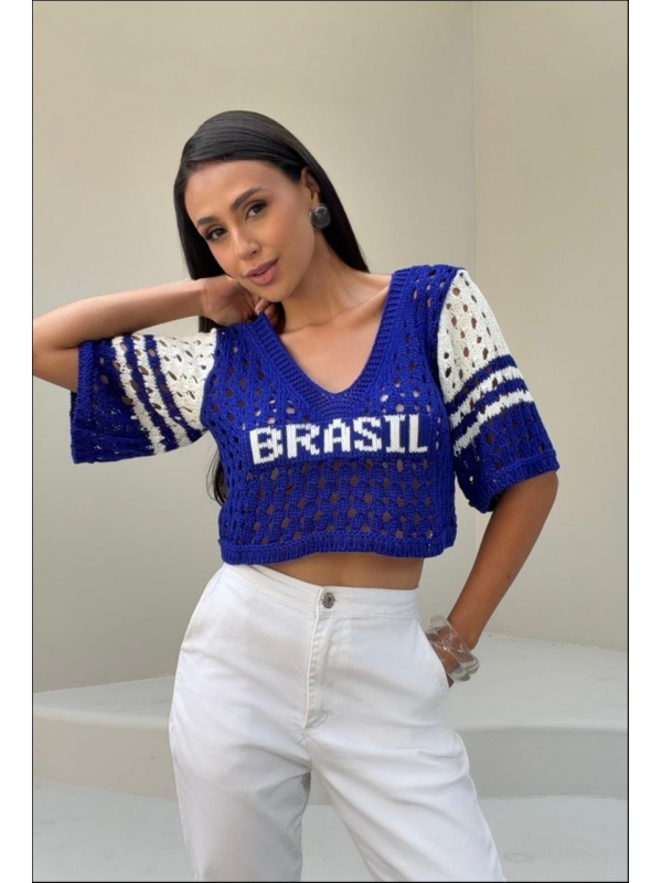 CROPPED BICOLOR RENDADO BRASIL - AZUL BIC