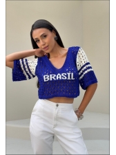 CROPPED BICOLOR RENDADO BRASIL - AZUL BIC