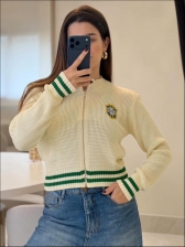 JAQUETA ZIPER BRASÃO BRASIL - OFF WHITE COM VERDE