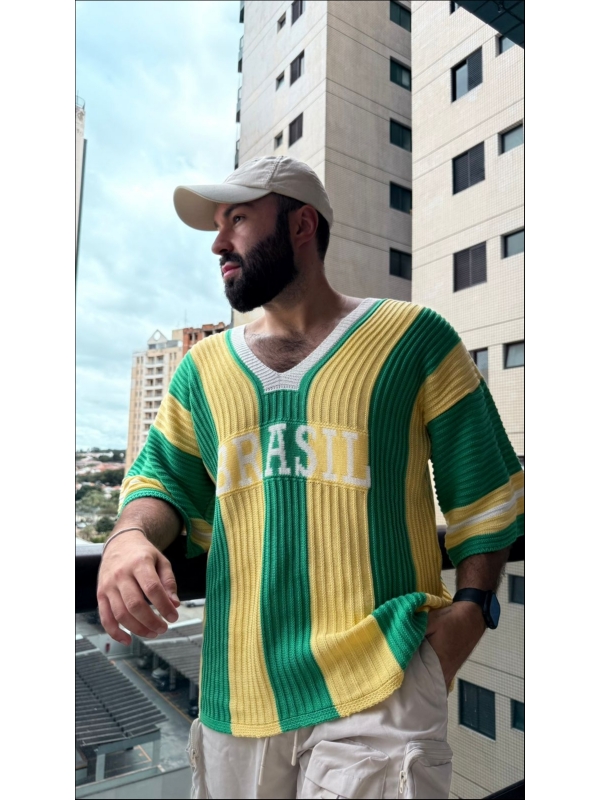BLUSA LISTRADA BRASIL - VERDE/AMARELO/BRANCO