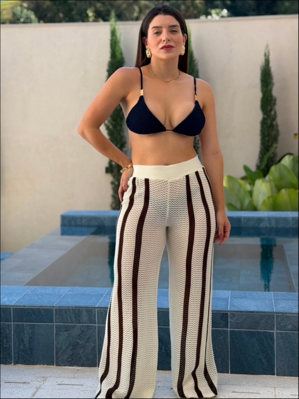 CALÇA CAMILLE - Off white com marrom