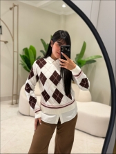 BLUSA ESCOCESA GERLANE - Off white com marrom