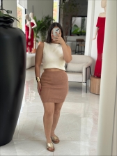 SAIA CURTA CANELADA - BEGE NOVO