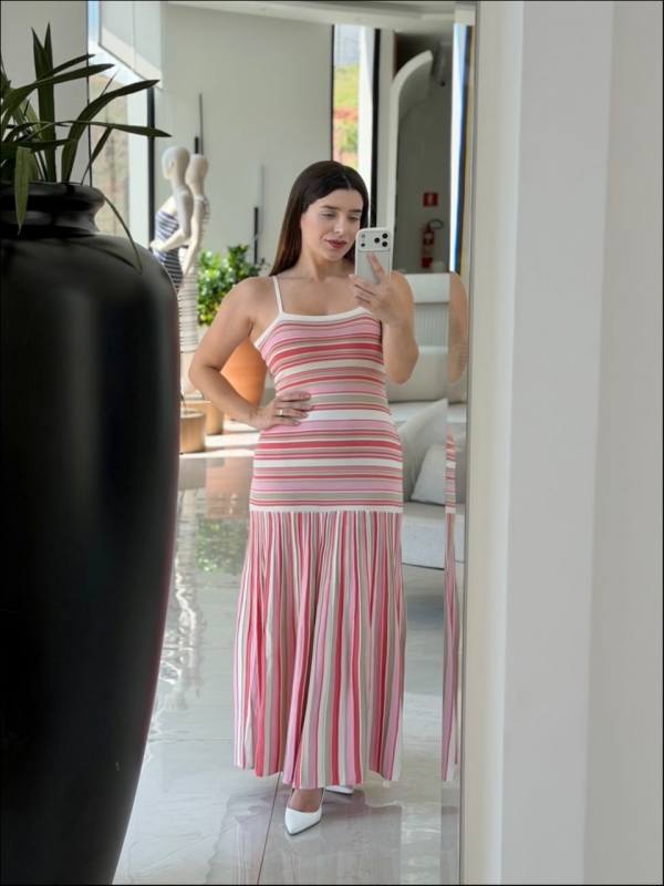 VESTIDO LISTRADO ROMA - OFF WHITE/CORAL/AREIA/ROSA