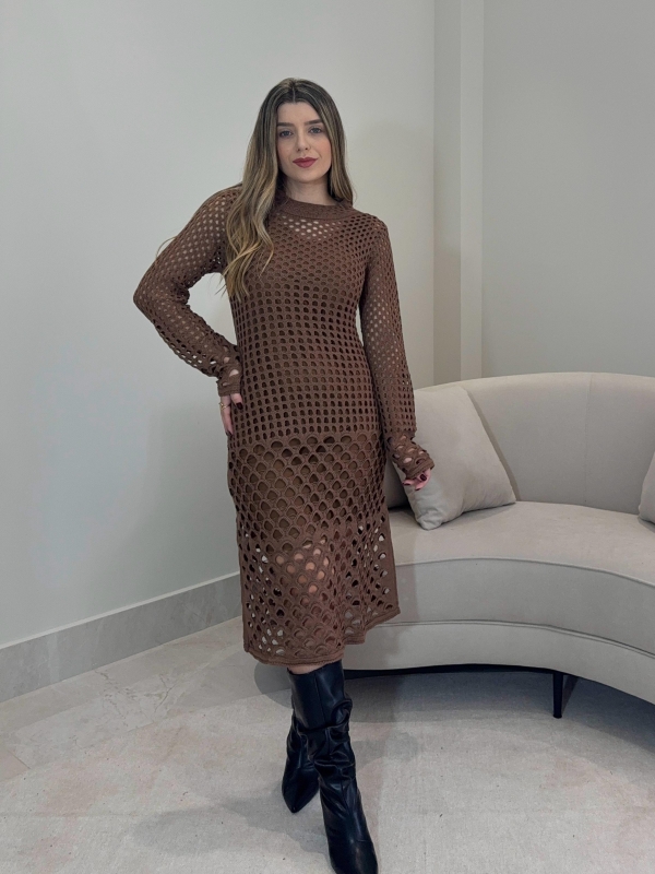 VESTIDO RENDADO THALIA - Caqui