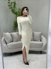 VESTIDO CANELADO OMBRO A OMBRO KAMALEAO - OFF WHITE