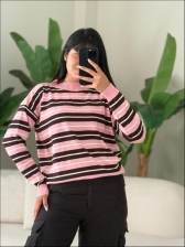 BLUSA PAMELA LISTRADA - ROSA BEBE/MARROM