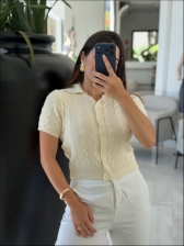 CROPPED POLO TRANÇAS - OFF WHITE