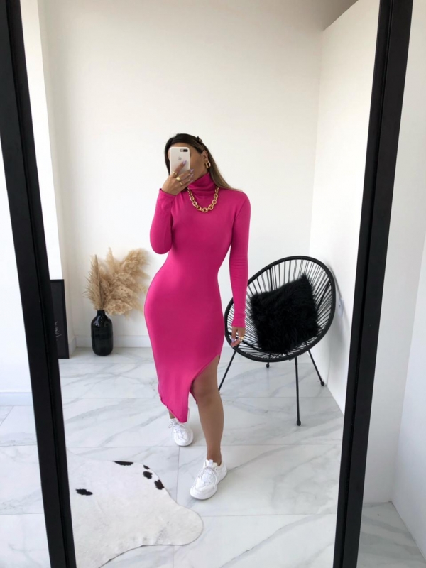 VESTIDO MIDI COM GOLA - Pink