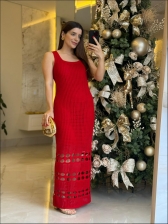 VESTIDO BARRA FUROS LORRANY - VERMELHO