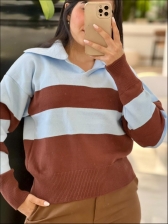 BLUSA POLO LISTRADA TELMA - AZUL BIC/ MARROM
