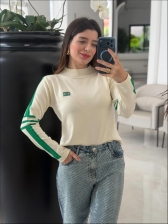 BLUSA FRIDDA BANDEIRA - OFF WHITE COM VERDE