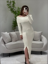 VESTIDO CANELADO OMBRO A OMBRO KAMALEAO - OFF WHITE
