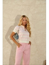 TSHIRT POLO LISTRAS - OFF WHITE/ ROSA BEBÊ