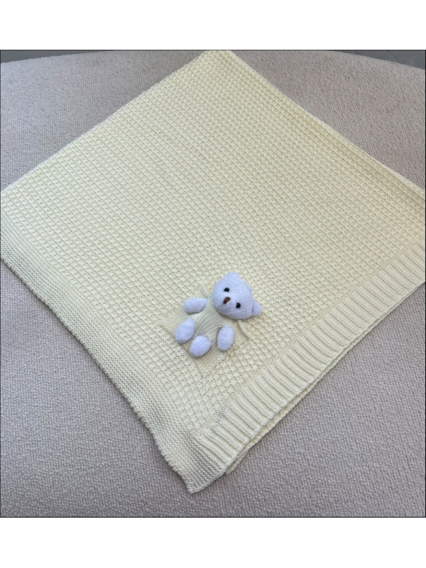 MANTA BEBÊ TRICOT URSO - OFF WHITE