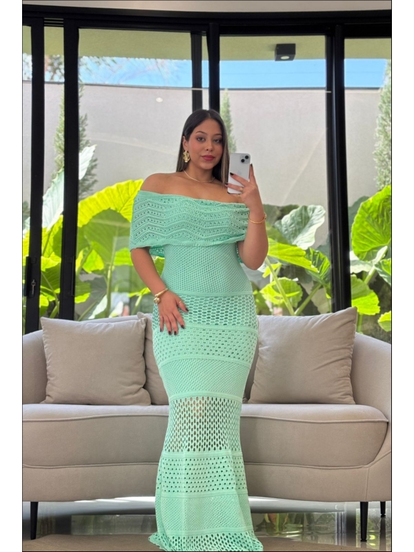 VESTIDO COM PALA RUBIANA - VERDE AGUA