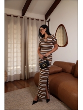 VESTIDO POLO LISTRADO - CARAMELO/OFF WHITE