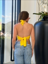 TOP APLIQUE BANDEIRA - AMARELO