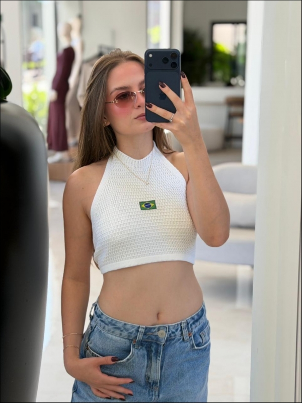 TOP APLIQUE BANDEIRA - Branco