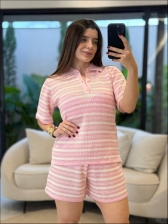 CONJUNTO SHORT LISTRADO ALICIA - ROSA BEBE