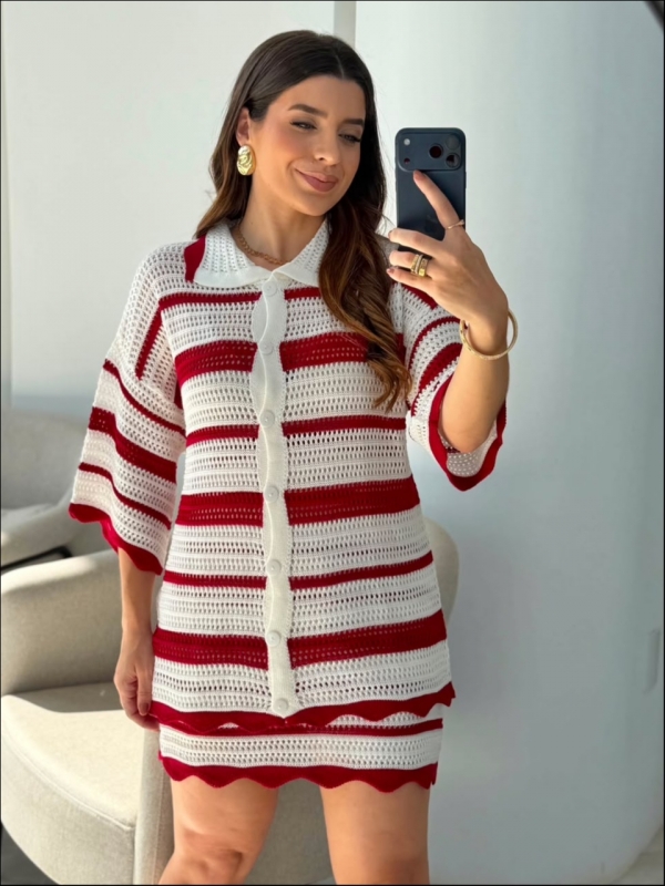 CONJUNTO ATENAS - Off white com vermelho