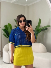 CROPPED GOLA POLO BANDEIRA - AZUL BIC