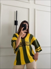 BLUSA LISTRADA BRASIL - VERDE MILITAR/AMARELO/MARROM