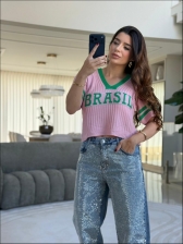 CROPPED NEW BRASIL - ROSA BEBE