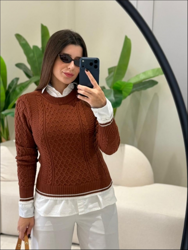 BLUSA BICOLOR VANESSA - MARROM COM OFF