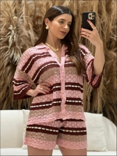 CONJUNTO LISTRADO BETH - ROSE/MARSALA/BEGE