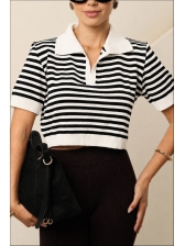 CROPPED POLO LISTRADO FABIANE - PRETO