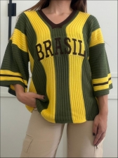 BLUSA LISTRADA BRASIL - VERDE MILITAR/AMARELO/MARROM