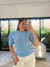 TSHIRT RENDADA  ISÍS - AZUL BEBE