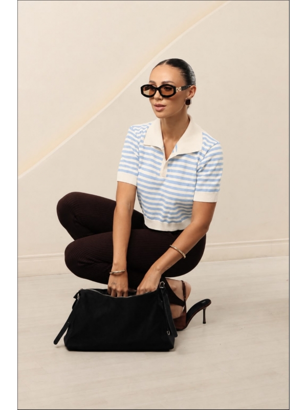 CROPPED POLO LISTRADO FABIANE - AZUL BEBE