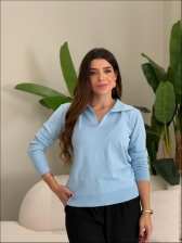 BLUSA ARY MANGA LONGA LISA - AZUL BEBE