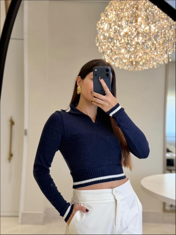 CROPPED POLO TAIS - AZUL MARINHO