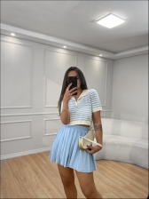 CROPPED POLO LISTRADO FABIANE - AZUL BEBE