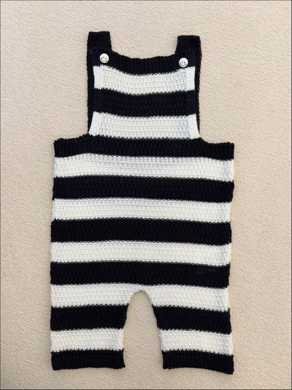 SALOPETE LISTRADA TRICOT BEBÊ - AZUL MARINHO/BRANCO