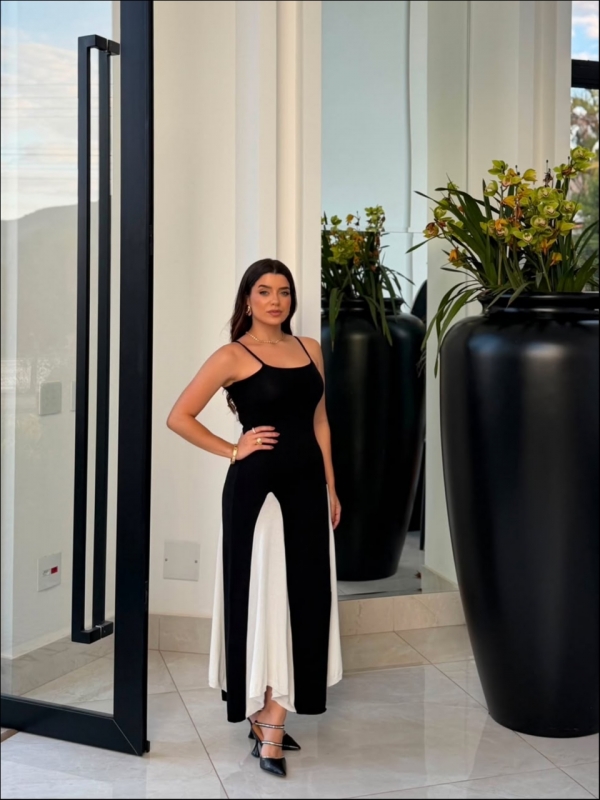 VESTIDO LOS ANGELES - PRETO COM BRANCO