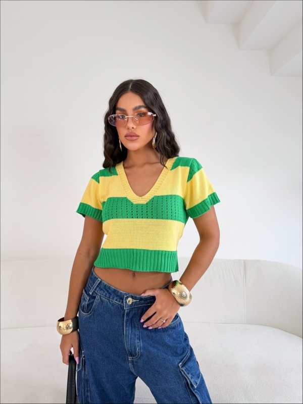 CROPPED LISTRADO BRASIL - VERDE BANDEIRA