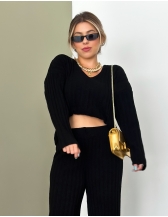 CROPPED MOUSSE CANELADO - Preto