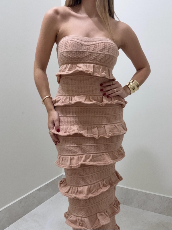 VESTIDO BABADOS MALIBU - Bege