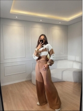 CONJUNTO MOUSSE LISTRADO CAROL - CARAMELO